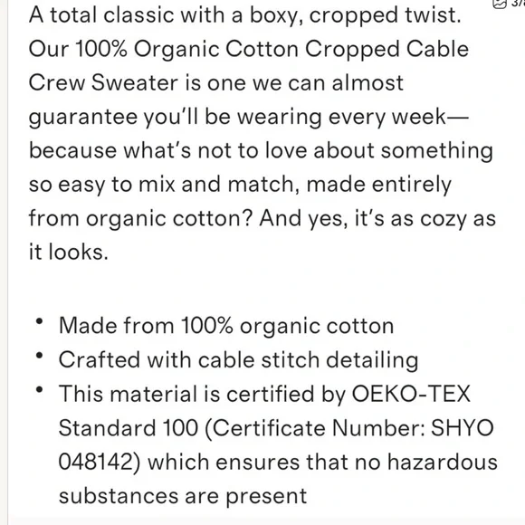 QUINCE 100% Organic Cotton Cropped Cable Knit navy Blue Sweater Small - Picture 6 of 8